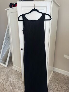 Classic Black Ribbed Maxi Dress - Sleeveless